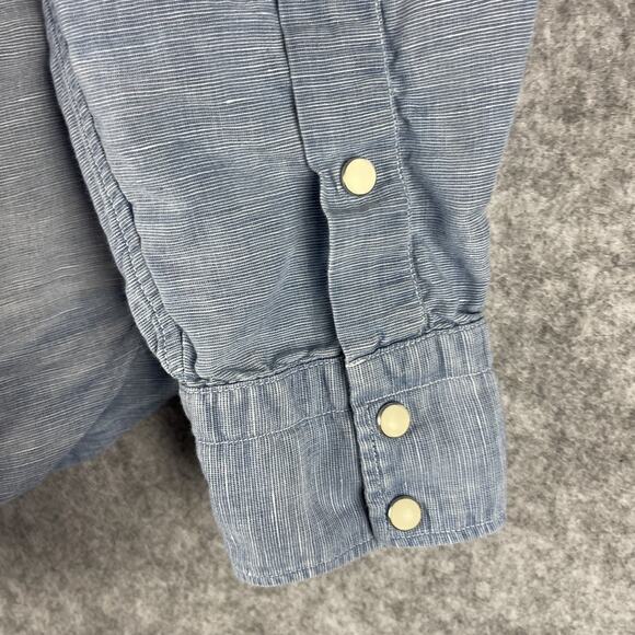 Culturata Linen Blend Western Shirt Men Large 16.5 42 Blue Faded Pearl Snap Itay - Picture 11 of 13